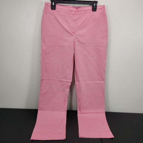 Talbots Pants - Talbots Red White Gingham Check Side Zip Straight Leg Pants NWT Size 6